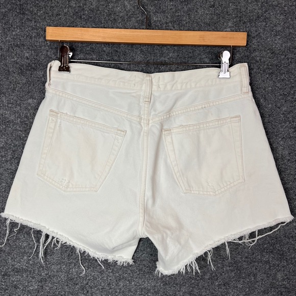AGOLDE Parker long Denim Cut Off Shorts Button Fly Frayed Hem Womens Size 28 - Picture 2 of 11